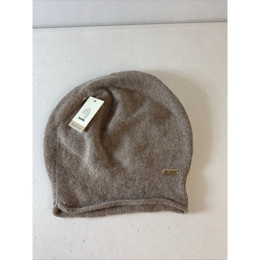 NEW Jaxmonoy Cashmere Slouchy Knit Beanie Hat Women cashmere Tan neutral OS